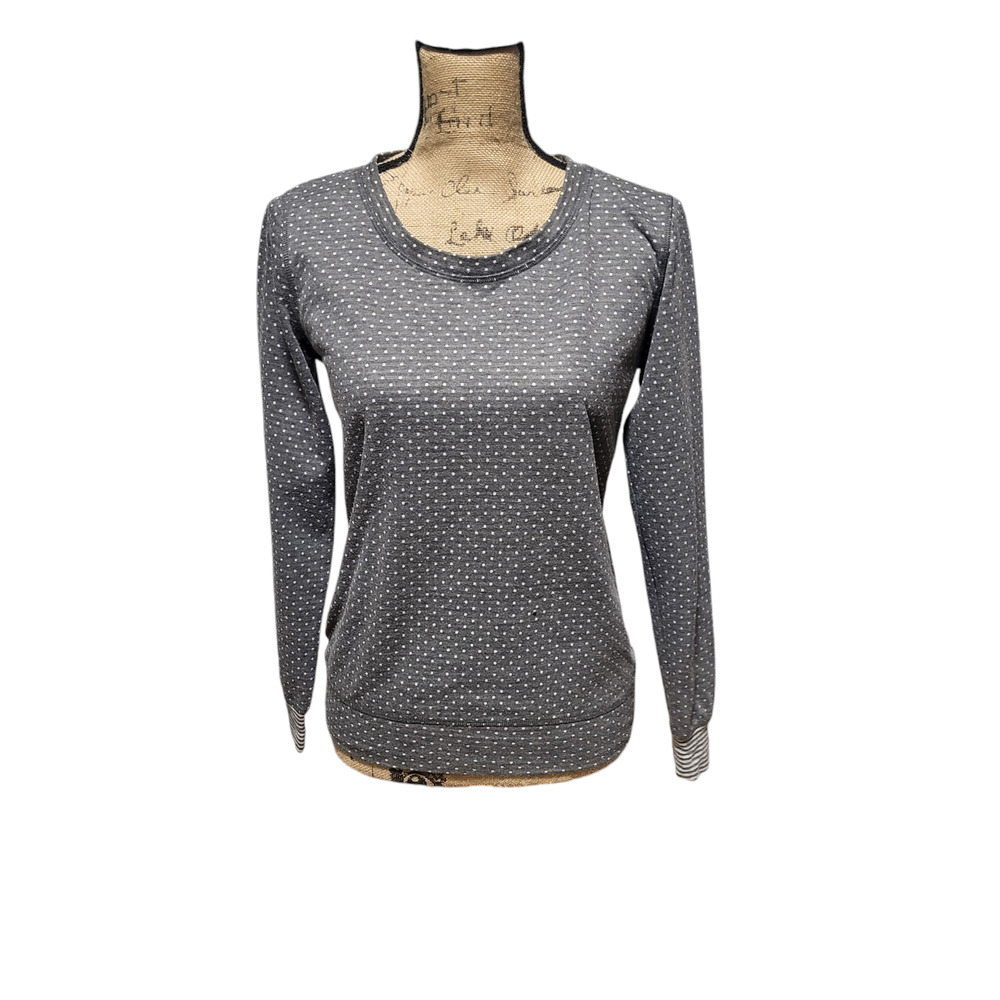 Fleur't With Me gray polkadot keyhole top with long sleeves, fits like small